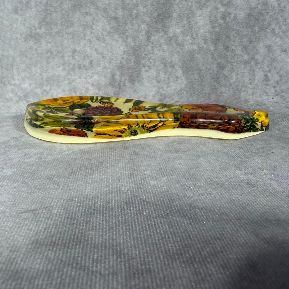 Vtg 60s 70s Floral Acrylic Spoon Rest Orange Yellow Sunflower Retro Kitchenware - Picture 5 of 6